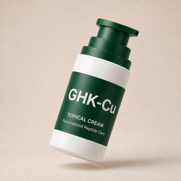 GHK-Cu cream bottle with forest green accents